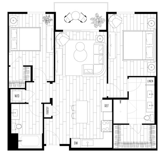 A black and white floor plan of a house with labeled rooms.
